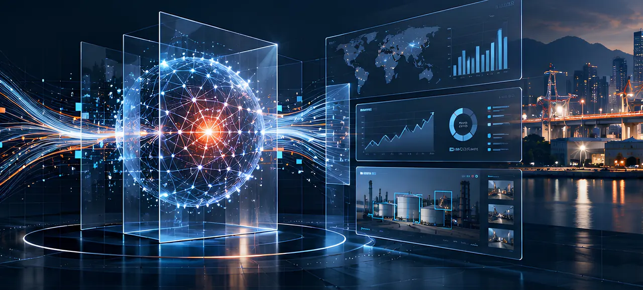 Visualisasi data dan model kecerdasan buatan pada layar operasional